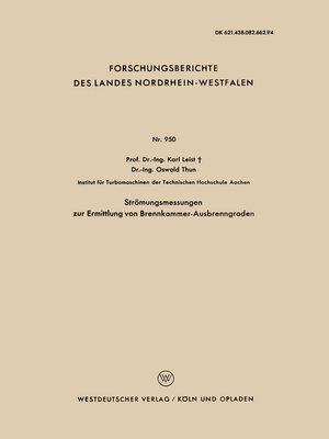 cover image of Strömungsmessungen zur Ermittlung von Brennkammer-Ausbrenngraden